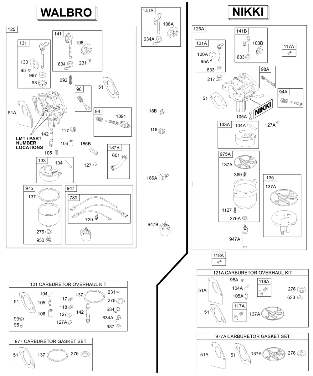 Carburetor, Overhaul Set Diagram and Parts List for 311707-0116-XX  Briggs and Stratton Engine